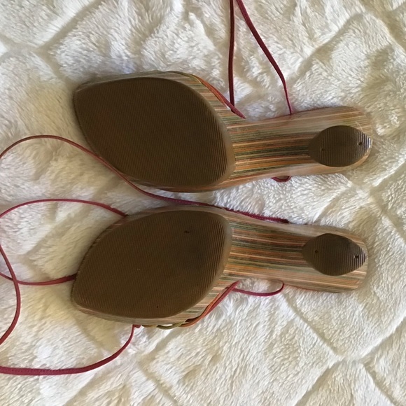 Stuart Weitzman Pink and Yellow Wedges with Chic Straps - Picture 5 of 5